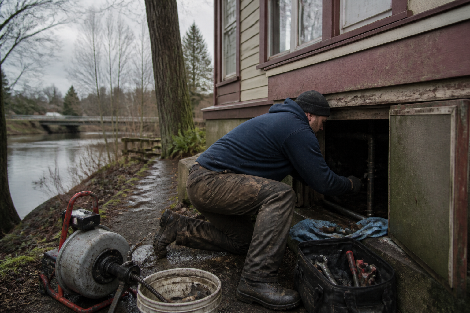 Plumber at a Lowell Everett riverside home